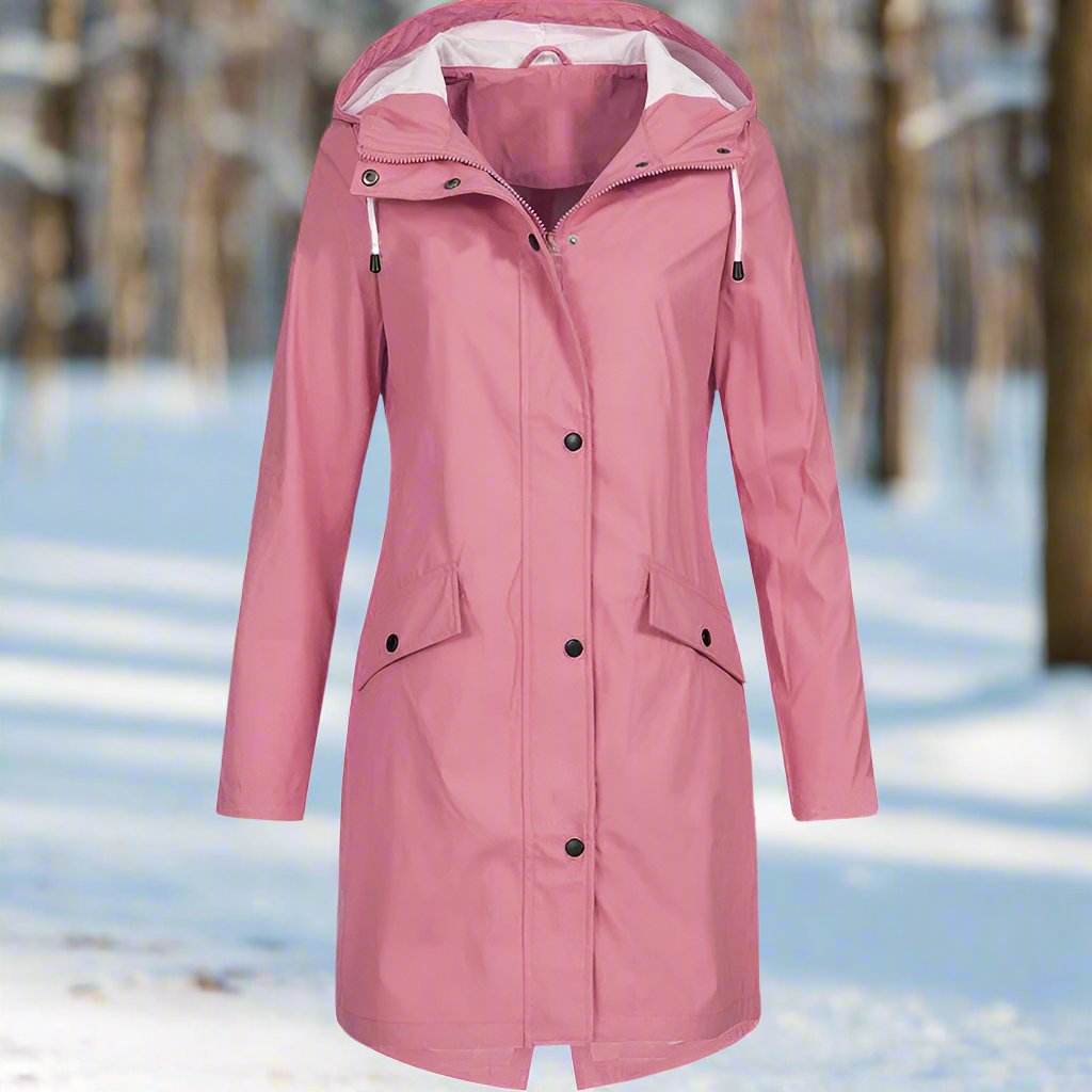 Heidi-Mode | Regenjacke Wasserdicht mit Kapuze und Reißverschluss Mittellang Praktische Taschen