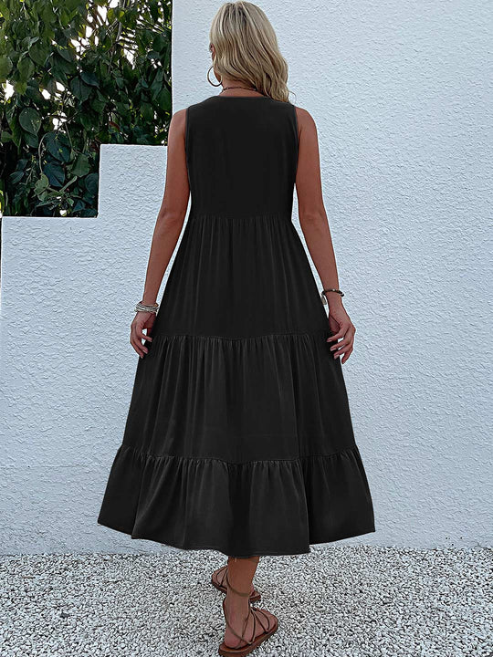 Lässiges, lockeres Midi-Sommerkleid mit Knöpfen für Damen