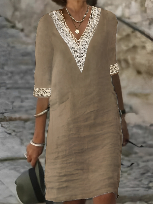 Heidi-Mode | Damen Baumwoll-Leinen Kleid Lässig & Bequem