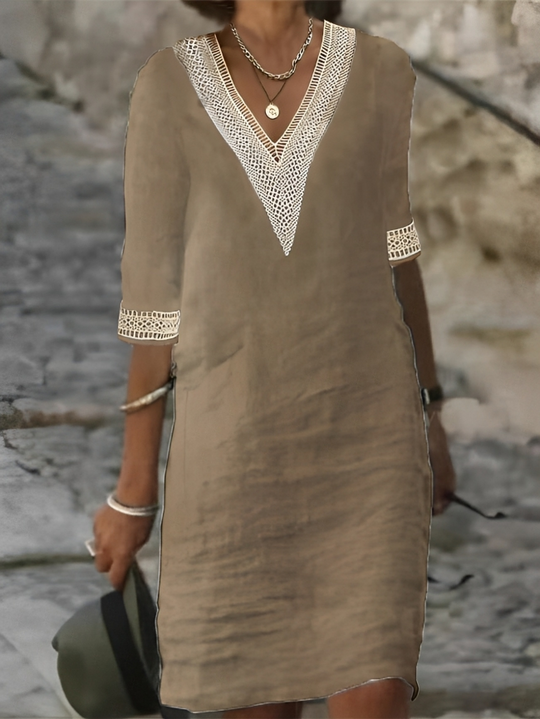 Heidi-Mode | Damen Baumwoll-Leinen Kleid Lässig & Bequem