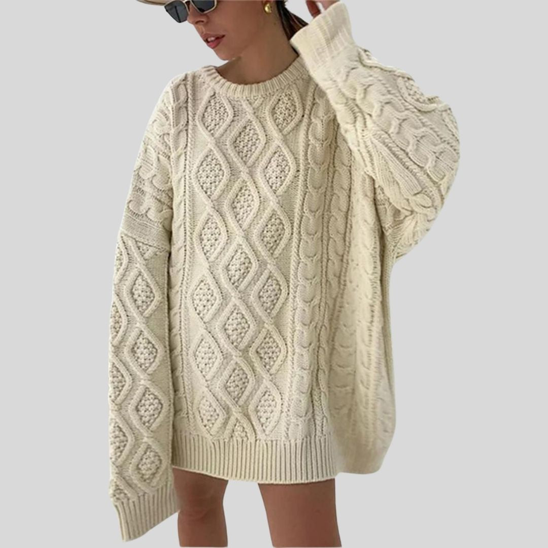 Heidi-Mode | Strickkleid mit Zopf Muster und Lockeren Schnitt