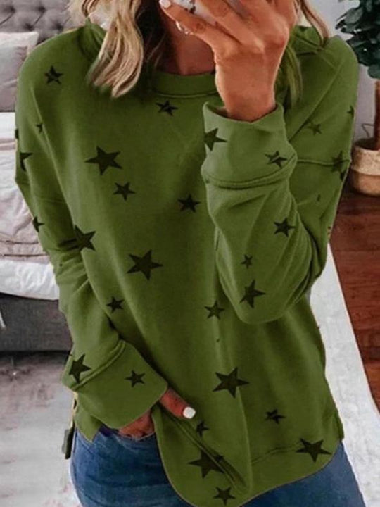 Heidi-Mode | Warmer Stern Druck Rundhals Pullover Ideal für den Winter