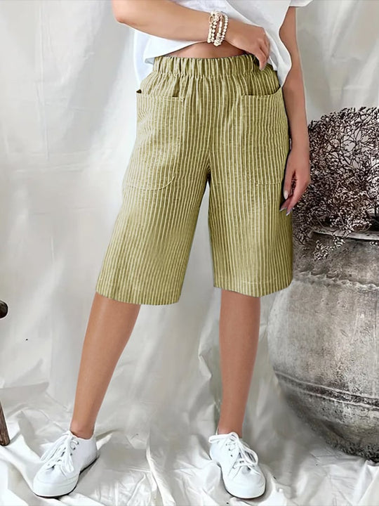 Heidi-Mode | Kurz, Lässig und Lockere Jacquard-Hosen mit Retro Künstlerischen Streifen