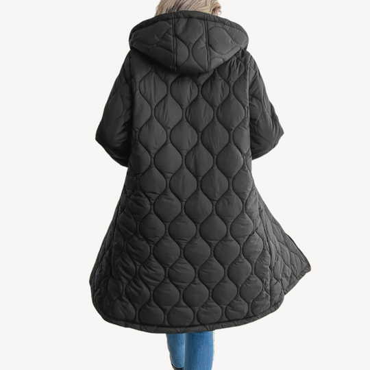 Heidi-Mode | Damen Schwarz Steppkapuzen-Puffermantel