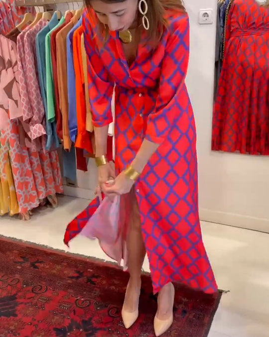 Heidi-Mode | Hemdkleid mit V-Ausschnitt und 3/4 Ärmeln