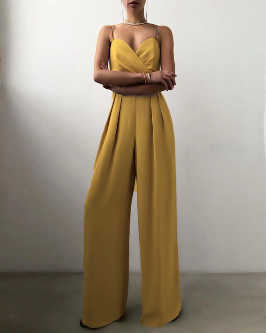 Jumpsuit mit geradem Bein und hoher Taille und Spaghettiträgern