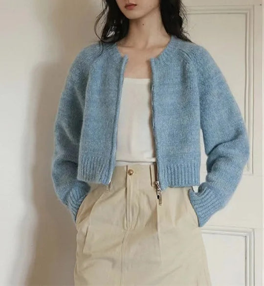 Damen Oversized Strickjacke mit Reißverschluss Heidi-Mode