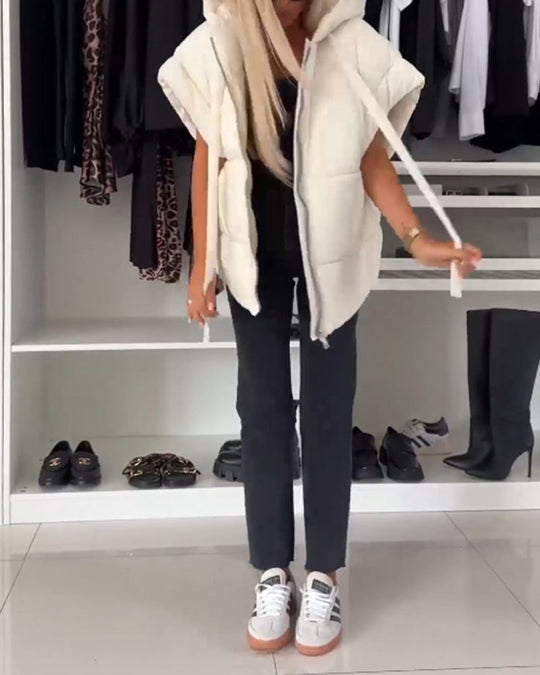 Heidi-Mode | Jacken mit Kapuze Einfarbig Reißverschluss und Kurzen Ärmeln