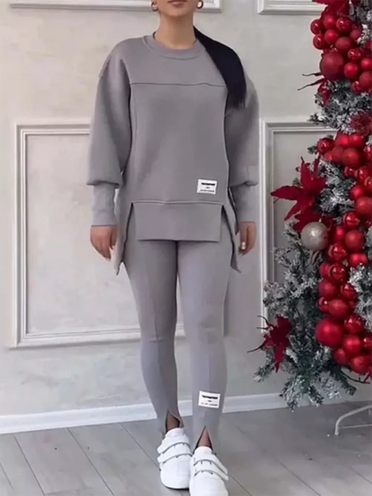 Heidi-Mode | Eleganter Pullover mit Patchwork und Leggings-Set Ideal für den Winter