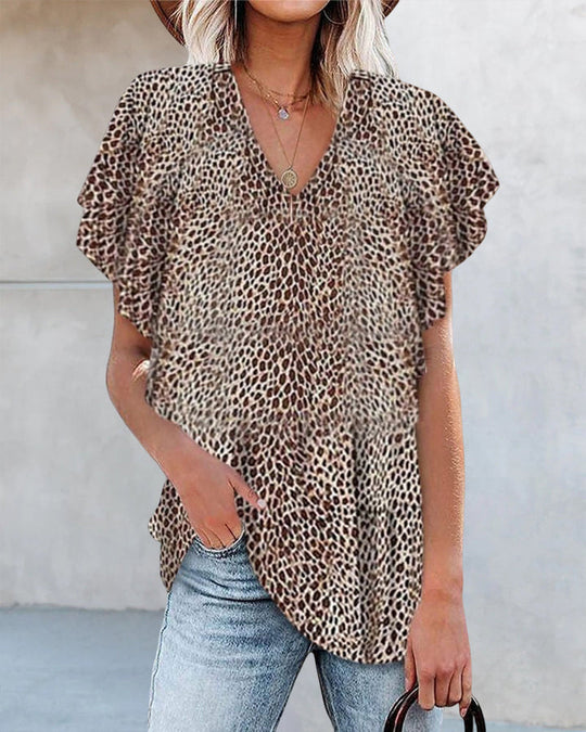 Stylisches Leoparden-Top mit V-Ausschnitt