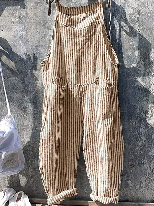 Heidi-Mode | Jahrgang Baggy Jumpsuit mit Gestreiftem Stil und Taschen