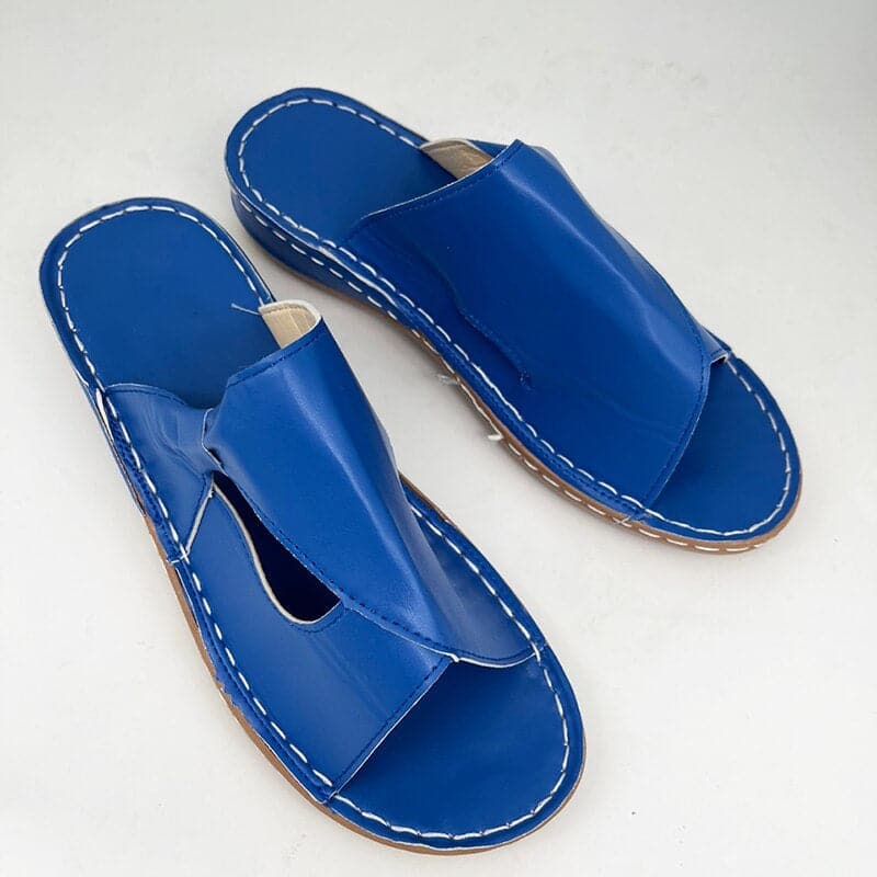Heidi-Mode | Sandalen Echtes Leder Slip-On Komfort Flach Absatz Kreuzriemen Design