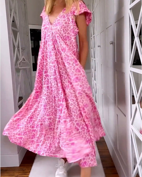 Heidi-Mode | Bedrucktes Damen Kleid mit V-Ausschnitt Elegantes Sommer Outfit