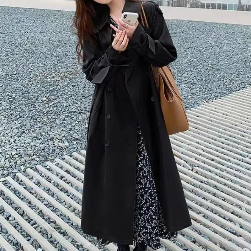 Heidi-Mode | Langer Trenchcoat mit Gürtel für Frauen Eleganter Trenchcoat Damen