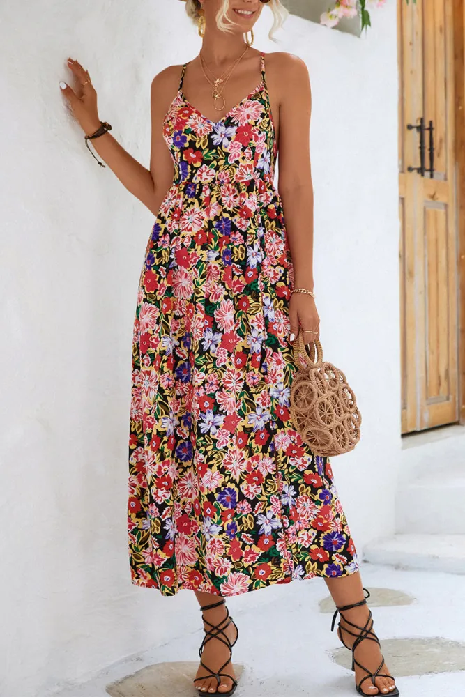 Midikleid mit floral bedruckten Trägern