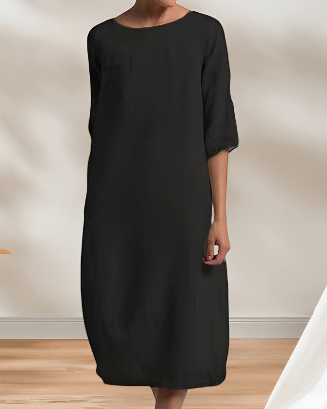 Heidi-Mode | Ladies Lässig Leinen Look Einfaches Midikleid