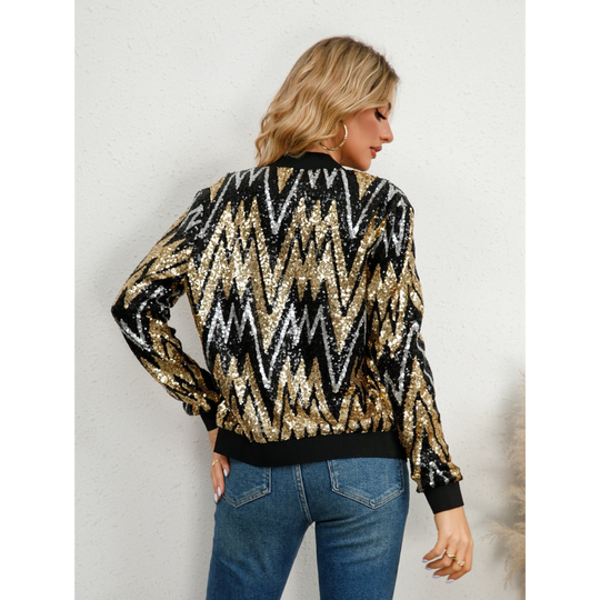 Heidi-Mode | Pailletten Reißverschluss Jacke - Langarm