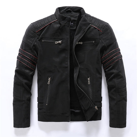 Heidi-Mode | Herren Bikerjacke - Stehkragen mit rotem Streifendetail