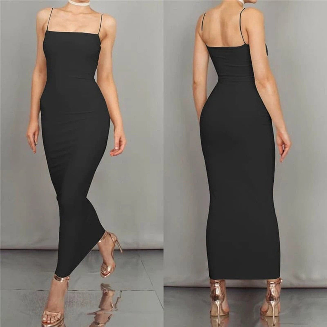 Heidi-Mode | Bodycon Kleid Midi Länge Spaghettiträger Elegant und Figurbetont