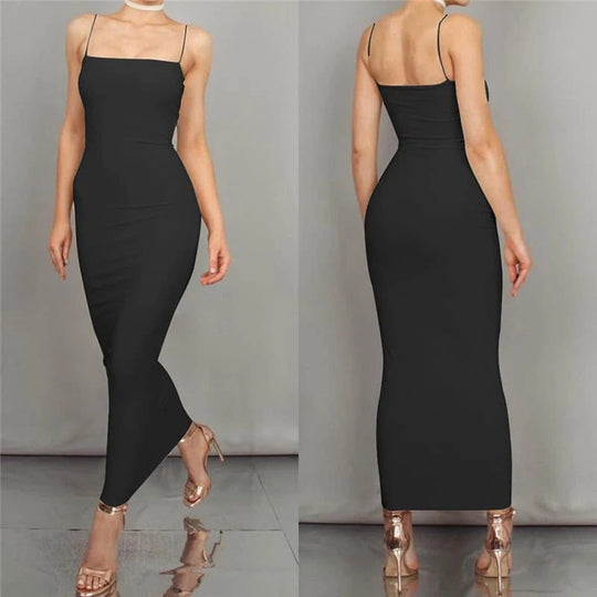 Heidi-Mode | Bodycon Kleid Midi Länge Spaghettiträger Elegant und Figurbetont