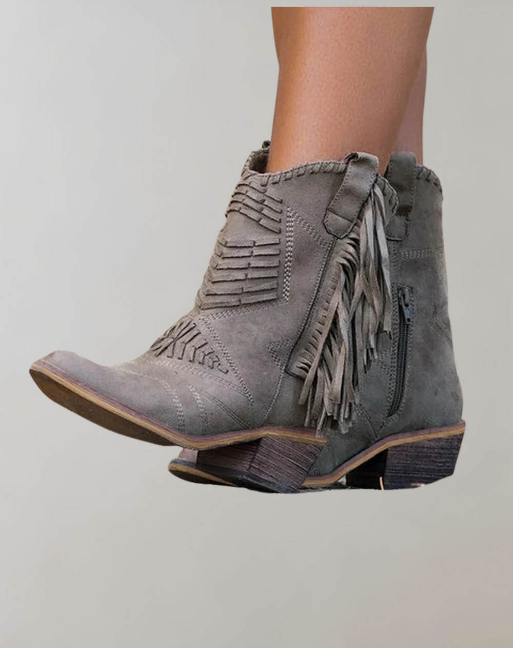 Heidi-Mode | Weinlese Stiefel mit Reißverschluss und Fransen