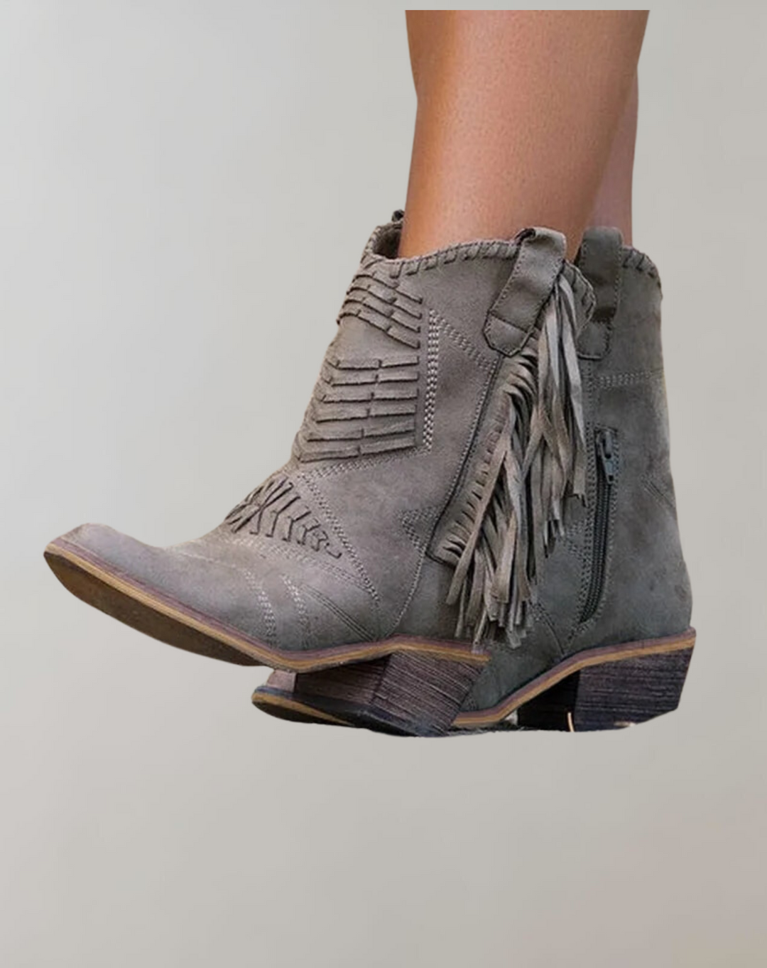 Heidi-Mode | Weinlese Stiefel mit Reißverschluss und Fransen