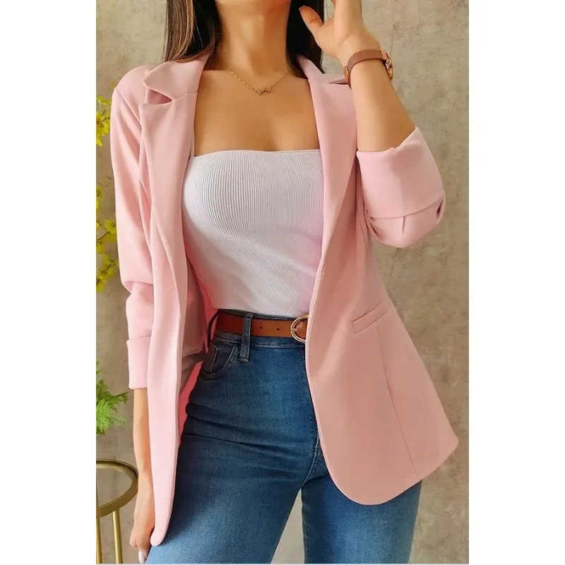 Heidi-Mode | Langer Damen Blazer mit Slim Fit und Aufgerollten Ärmeln