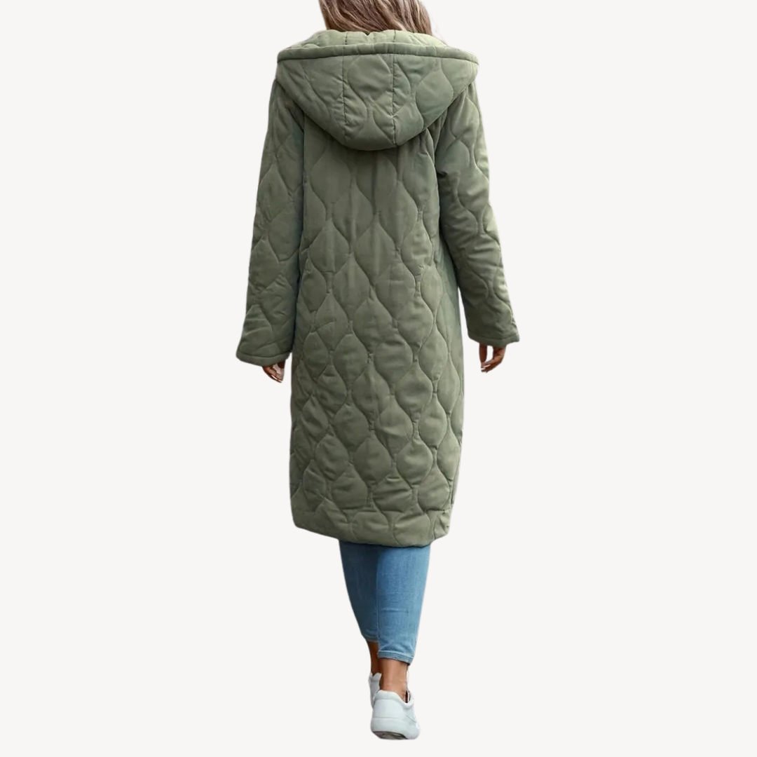 Heidi-Mode | Damen Grüner Gesteppten Kapuzen-Wintermantel