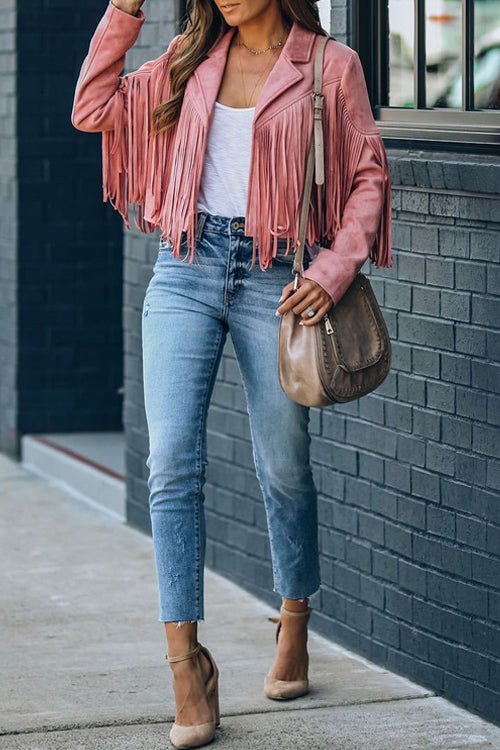 Heidi-Mode | At Your Best Fransenkante Faux Suede Shacket