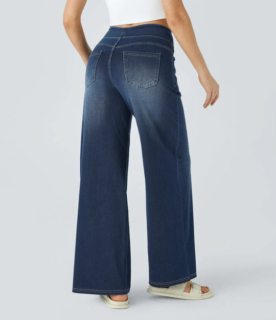 Heidi-Mode | Hochtaillierte Weite Bein Jeans mit Mehreren Taschen