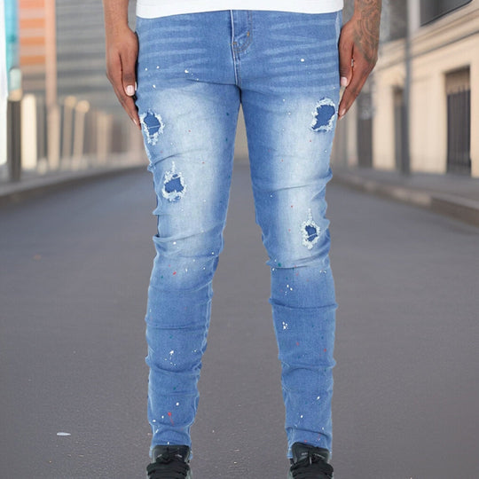 Premium Torn Splatter Ink Denim