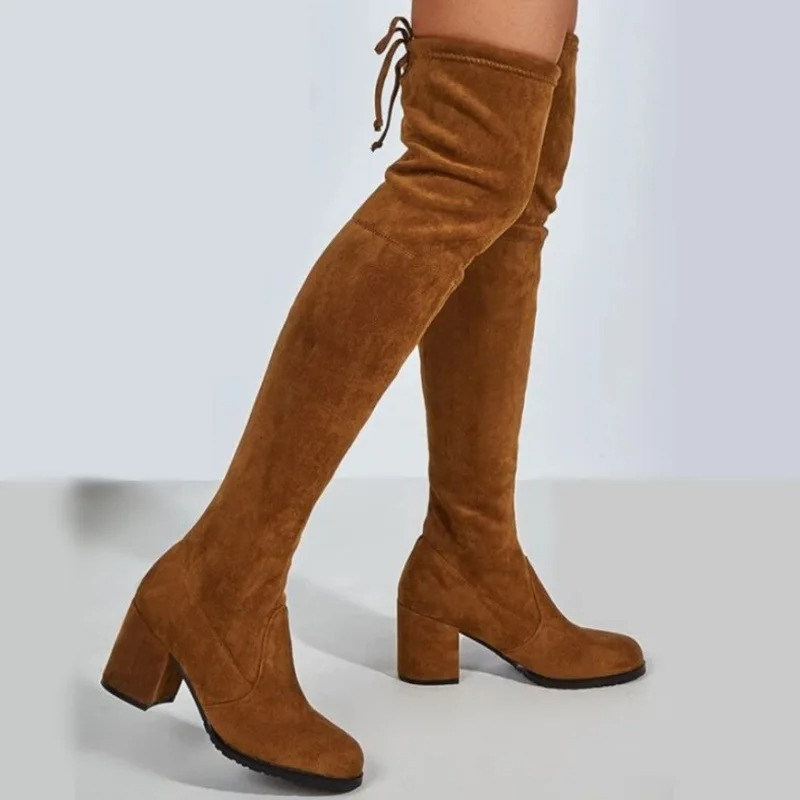 Heidi-Mode | Overknee Wildleder Stiefel mit Blockabsatz Trendige Damenstiefel