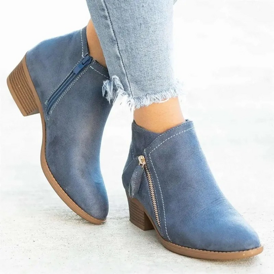 Heidi-Mode | Bequeme Western Stil Stiefeletten mit Dekorativer Reißverschluss Damen Stiefeletten
