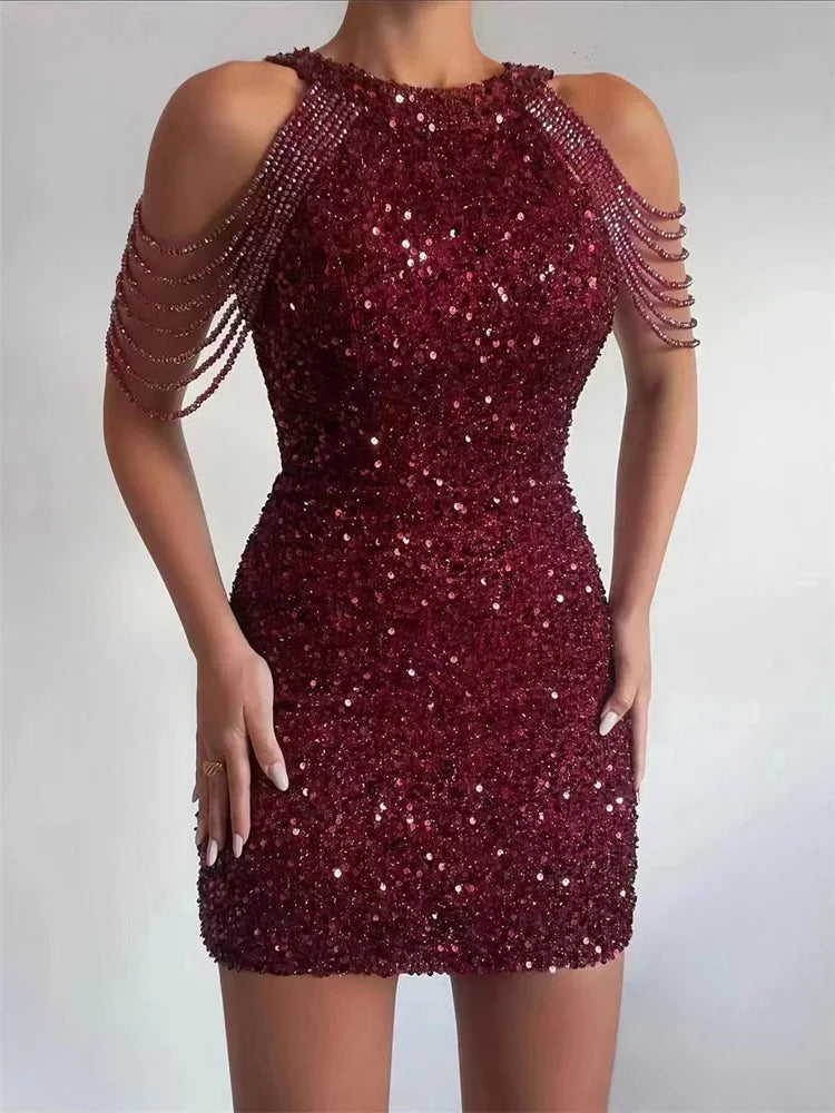 Heidi-Mode | Elegantes Body-Fit Pailletten Glitzerkleid für Frauen