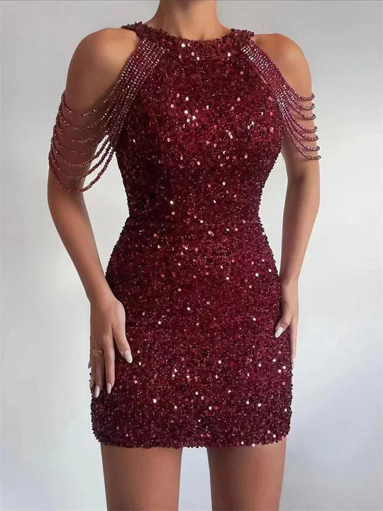 Heidi-Mode | Elegantes Body-Fit Pailletten Glitzerkleid für Frauen