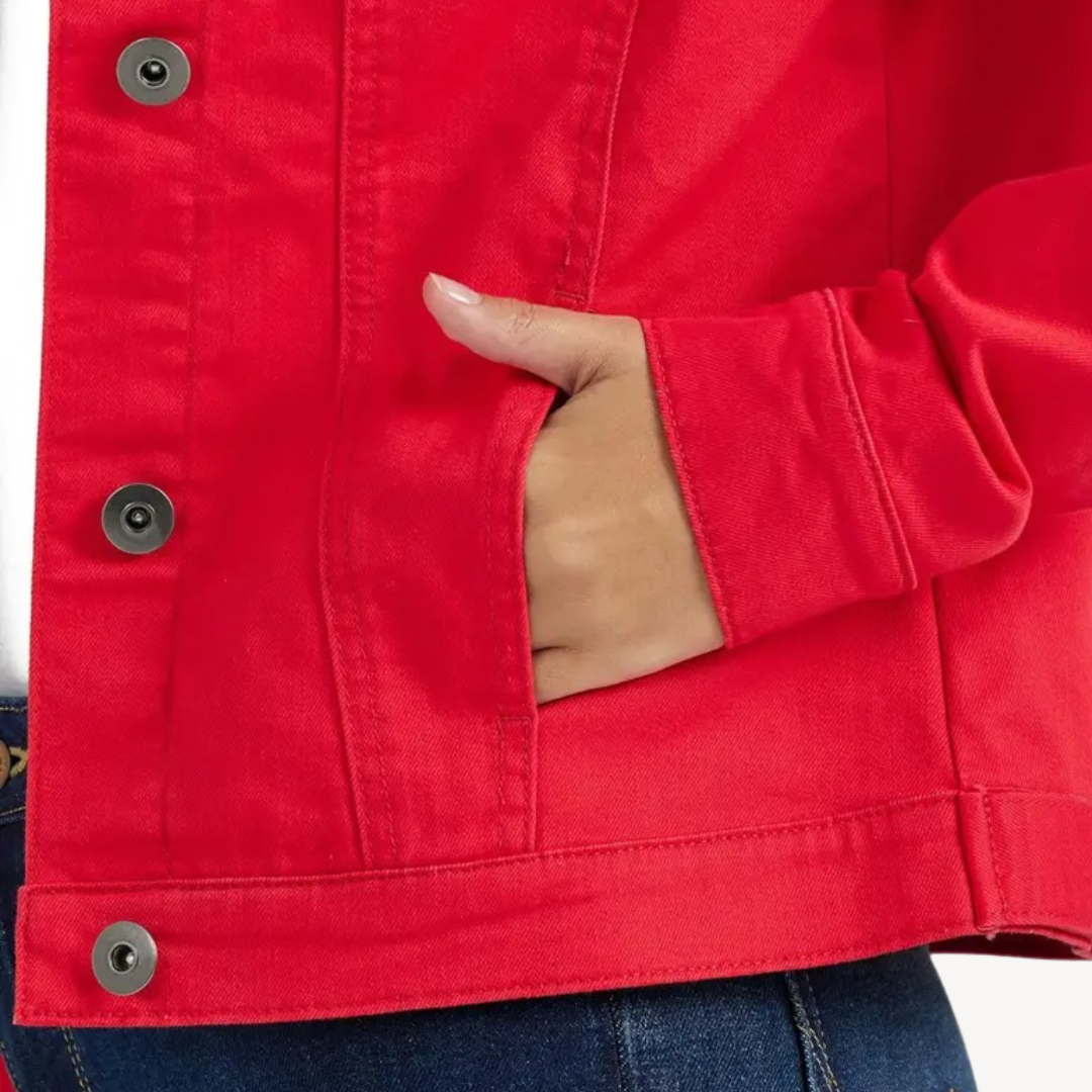 Heidi-Mode | Rote Denim Button-Up Jacke