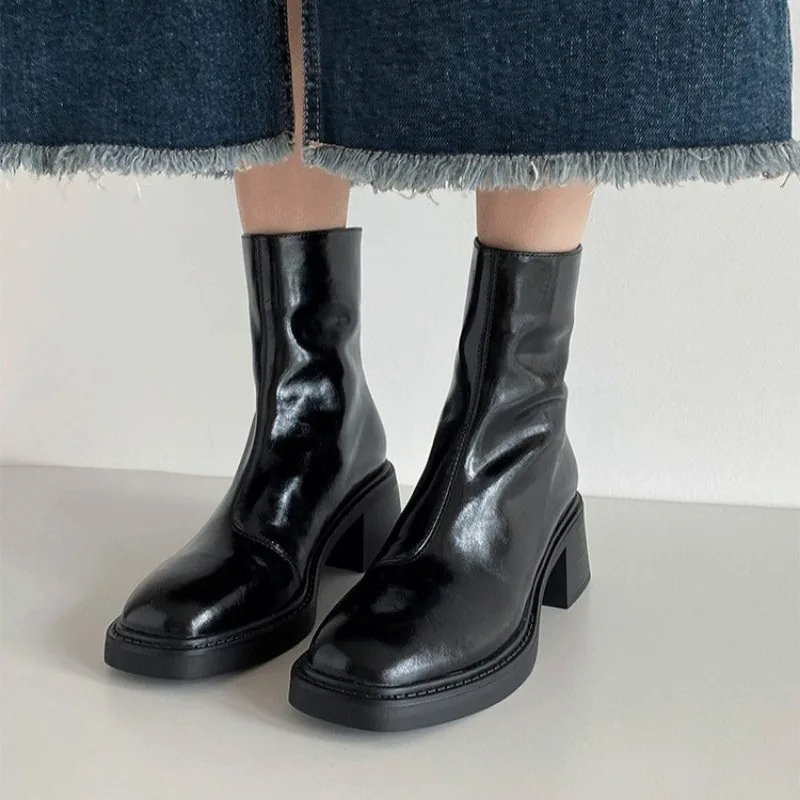 Heidi-Mode | Stilvolle Leder Ankle Boots mit Blockabsatz für Damen Damen Ankle Boots