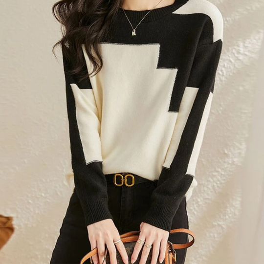 Heidi-Mode | Geometrischem Strickmuster, Lässiger Pullover Damen Pulli