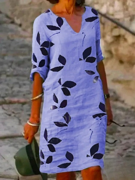 Basic-Damenkleid mit halben Ärmeln und Blumendruck