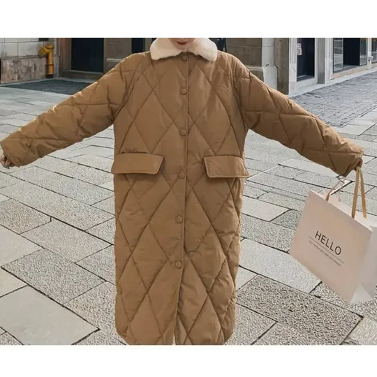 Heidi-Mode | Stylische Übergroße Steppjacke mit Pelzkragen und Knöpfen Ideal für Herbst/Winter