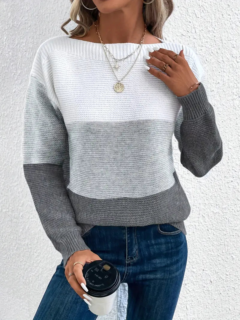 Heidi-Mode | Farbblock-Pullover mit Rundhalsausschnitt