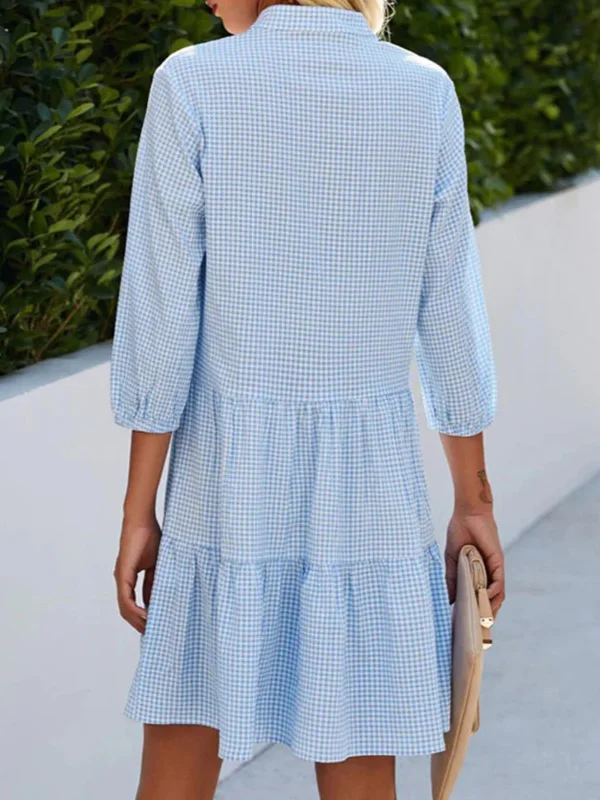 Heidi-Mode | Lässiges Hemdblusenkleid Online A, Knopfverschluss, Kariert und mit Hohem Ausschnitt