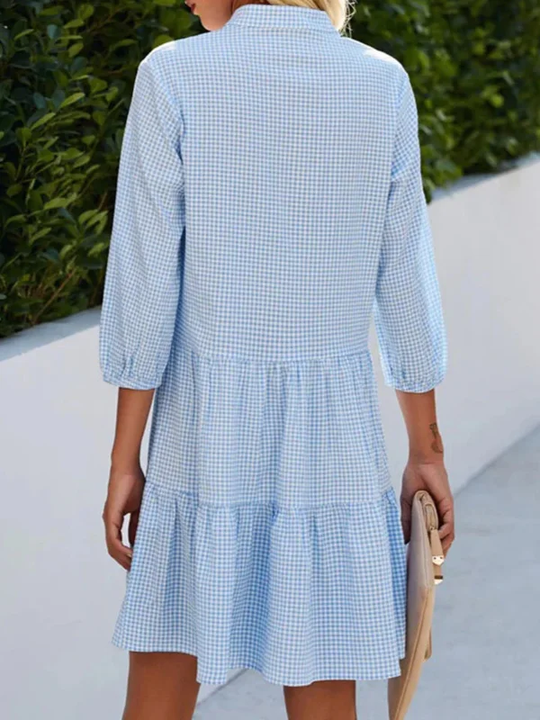 Heidi-Mode | Lässiges Hemdblusenkleid Online A, Knopfverschluss, Kariert und mit Hohem Ausschnitt