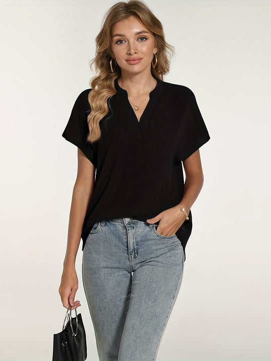 Heidi-Mode | Sommerbluse für Damen Leicht, Kurzarm, Elegant V-Ausschnitt Dekolleté
