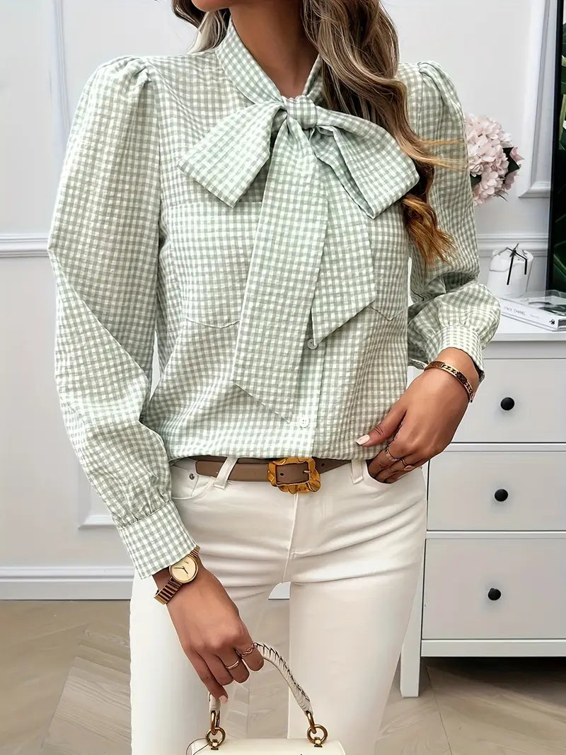 Heidi-Mode | Elegante Karierte Bluse mit Schleife für Frauen