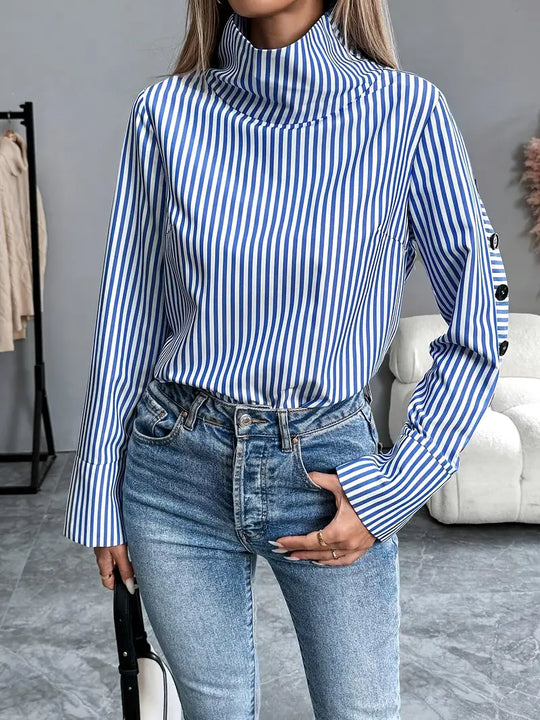 Heidi-Mode | Gestreifte Bluse mit Hohem Kragen