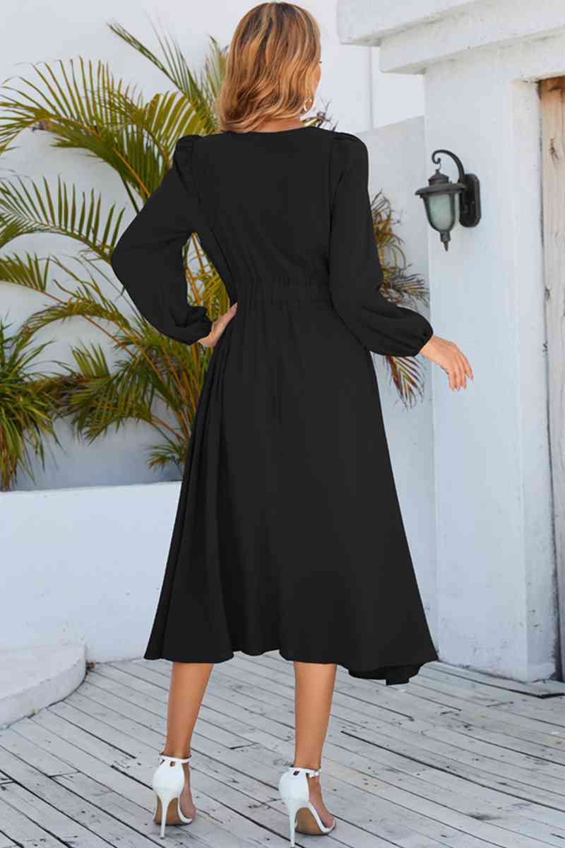 Heidi-Mode | Gedrehter Lange Ärmel Midi Kleid