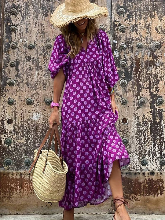 boho maxi jurk met bloemenprint