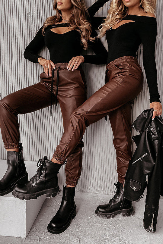 Heidi-Mode | Drasilla Faux Leder Elastischer Bund Taschen Jogger