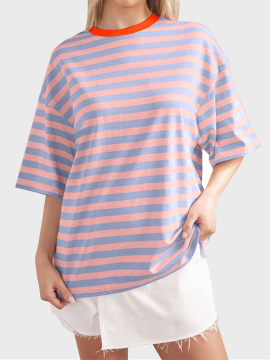 Heidi-Mode | Gestreiftes Rundhals-Halbarm-T-Shirt